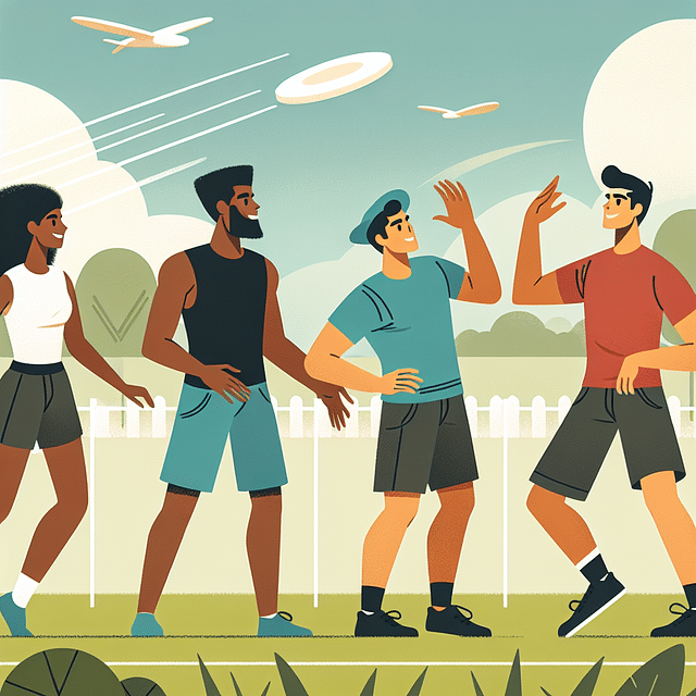 beginner ultimate frisbee players practicing throwing and catching