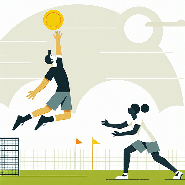 ultimate frisbee player catching a disc with a defender nearby