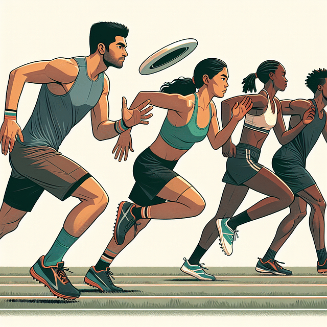 ultimate frisbee players doing sprint exercises